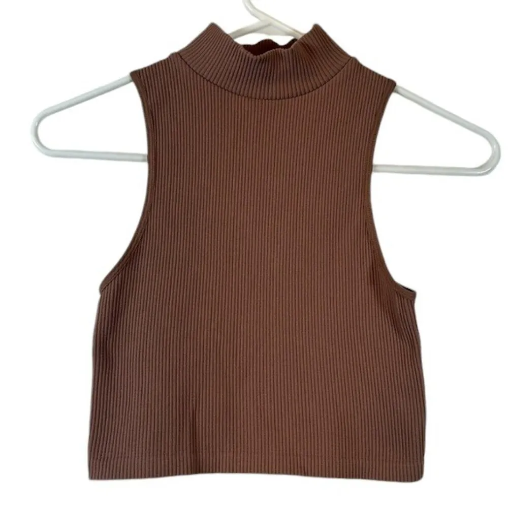 Zara Ribbed Mock Neck Crop Top Blouse Size XS EUC #0972 - Image 2