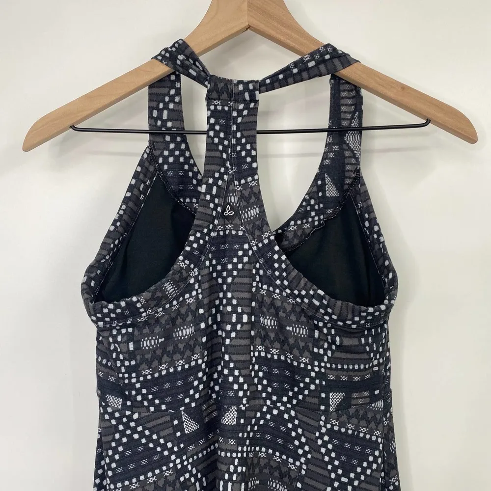 prAna Cali Dress Shelf Bra Racerback Empire Waist Knee Length Gray Geo Print M - Image 5