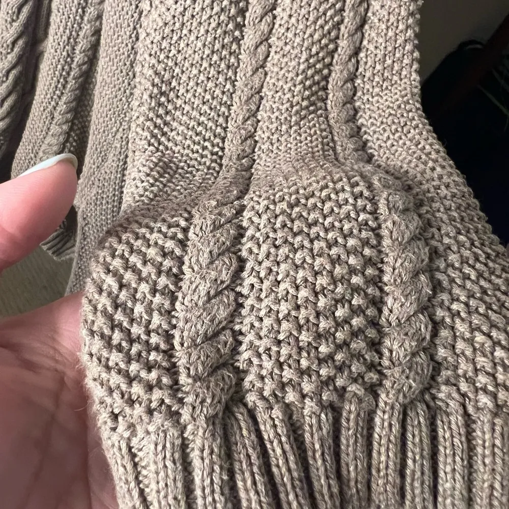 JEANNE PIERRE Tan Cable Knit Crew Neck Sweater - Image 6