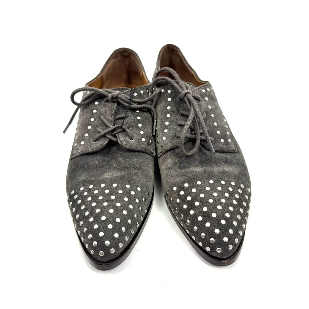 Frye Studded Suede Oxford Lace Up Flats in Gray - Image 2