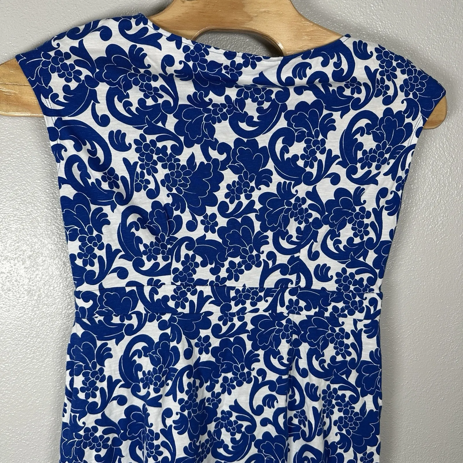 Boden Florrie Blue Floral Jersey Dress Cotton Knee Length Pockets Womens 14L Size 14 - Image 5