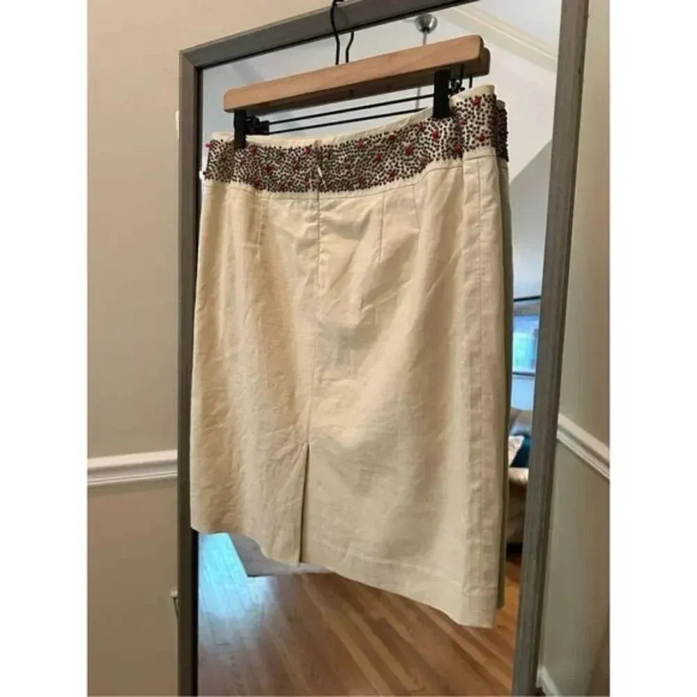 Evelyn skirt‎ LINEN Rayon Beige beadded Natural Skirt Red Size 8 - Image 3