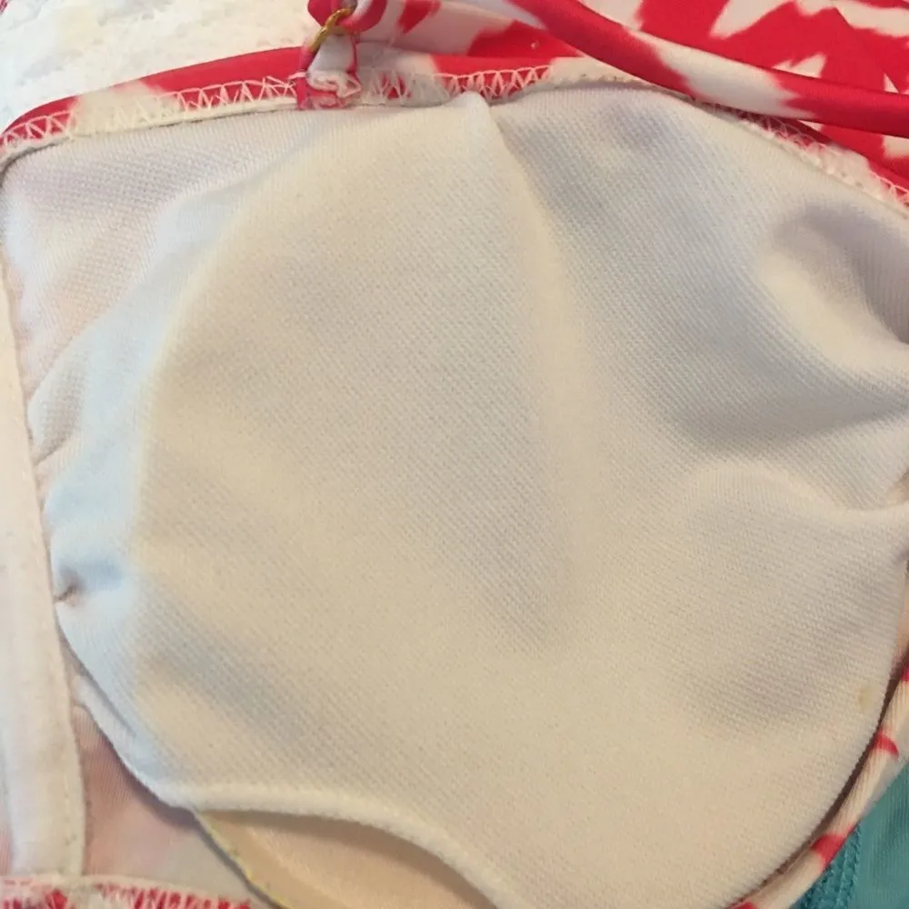 #124 RED & WHITE ZIGZAG BIKINI TOP Red Size M - Image 4