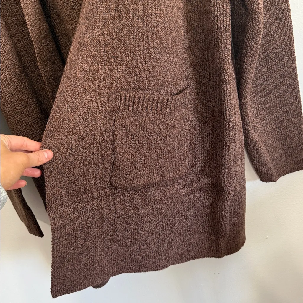 Zenana Chocolate Brown Hooded Sweater Open Oversized Cardigan - Image 4