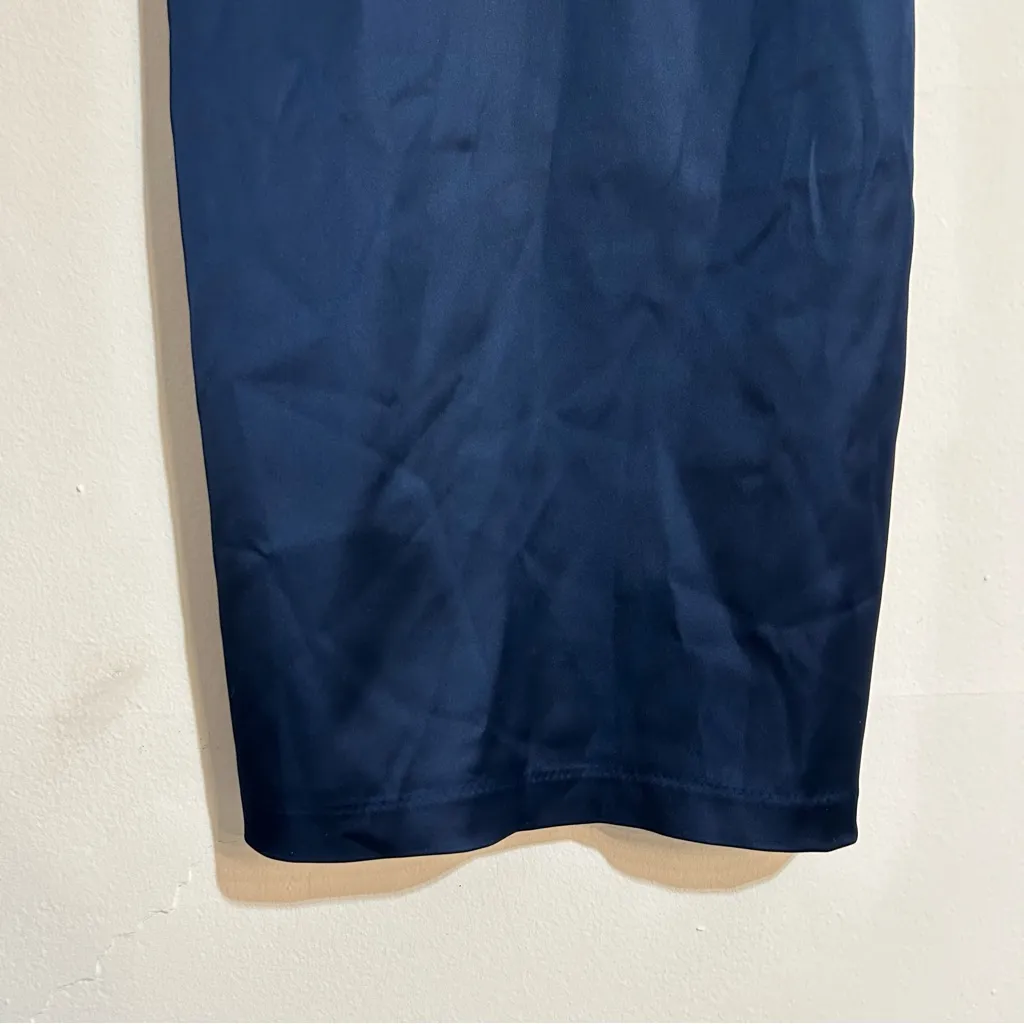 Abercrombie & Fitch Sculpting Stretch Satin Midi Dress Navy Size XS Petite New - Image 2