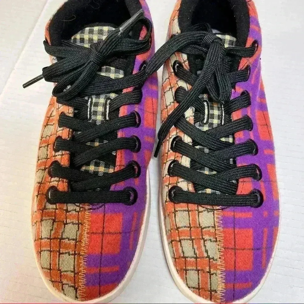ALLBIRDS WOMENS SIZE 8 WOOL PIPER TARTAN PLAID BRIGHT COLORS PURPLE ORANGE FUNKY - Image 8
