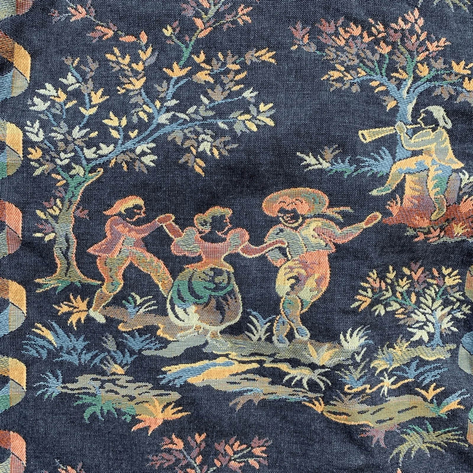 Vintage Doncaster Tapestry Jacket Blue Folk Art Pastoral Scene Art To Wear 10 - Image 13