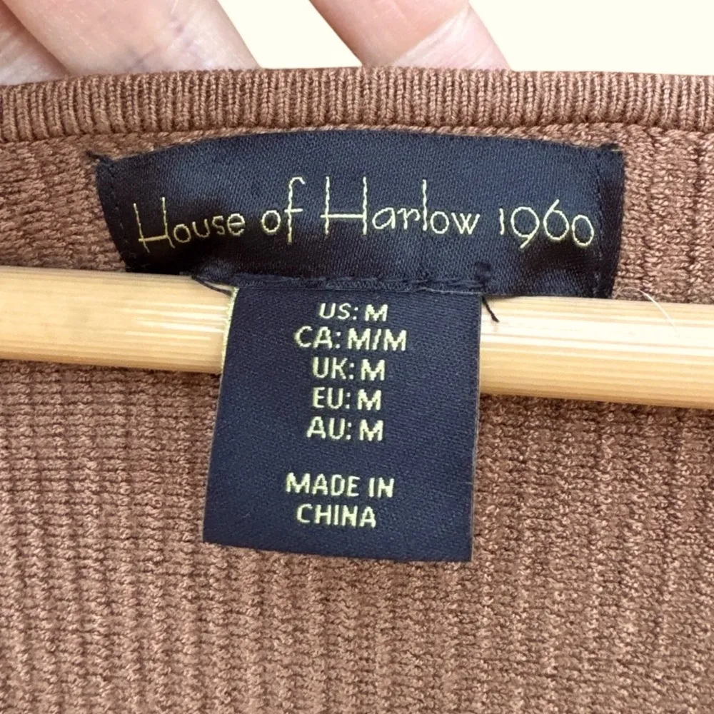 House of Harlow 1960 Plunge Ribbed Knit Bodycon Dress Tan Size M - Image 3