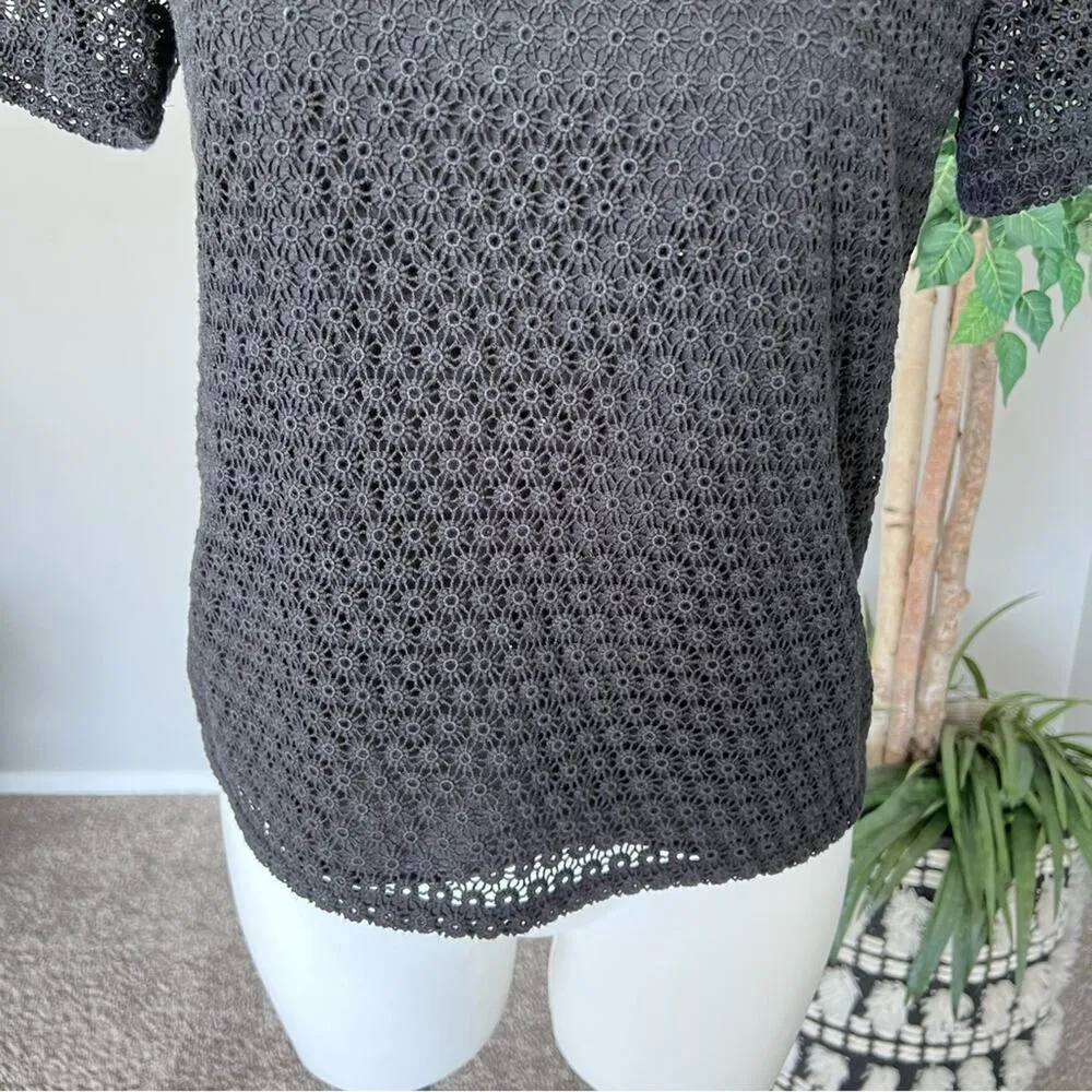 COPY - Theory Eyelet Short Sleeve Back Button Blouse - Image 3