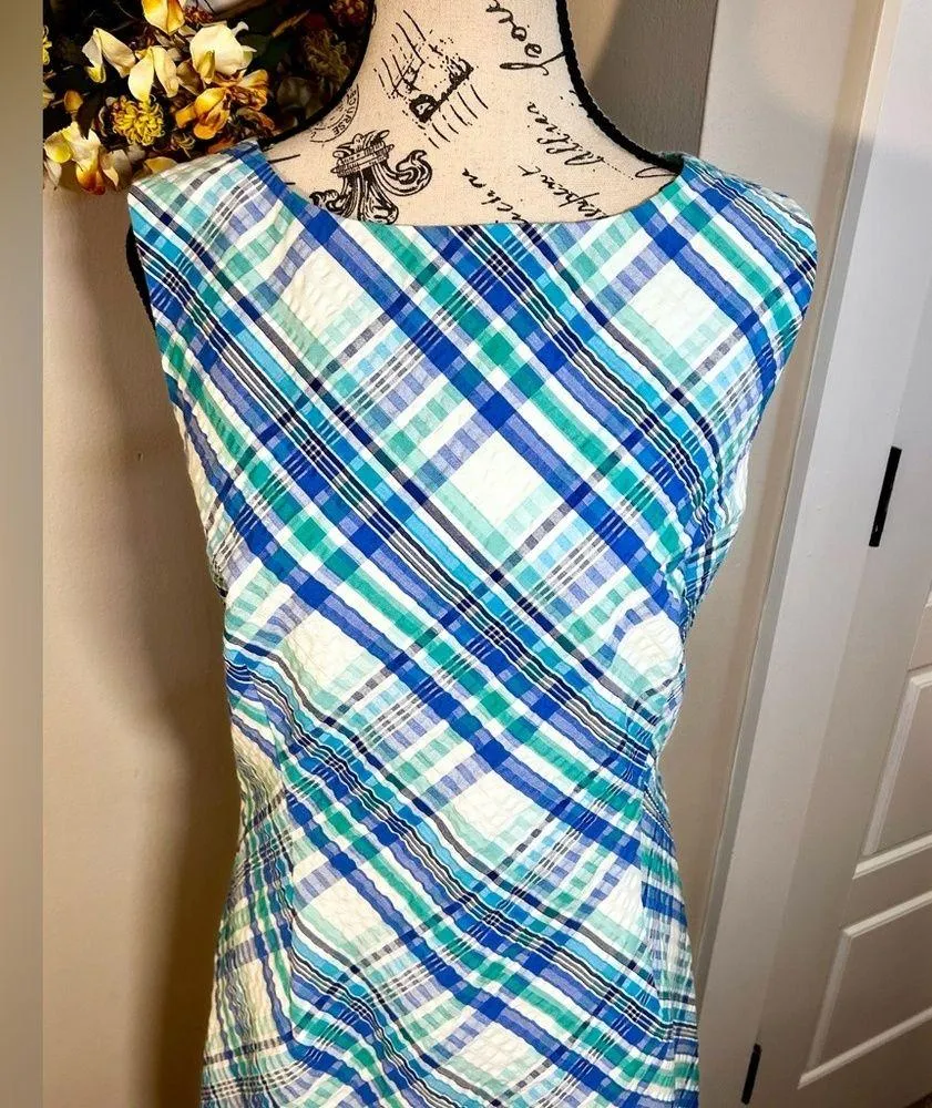 FAIRWAY & Greene Nicole Summer Plaid Preppy Seersucker Dress Golf NWT Sz Large Blue - Image 6