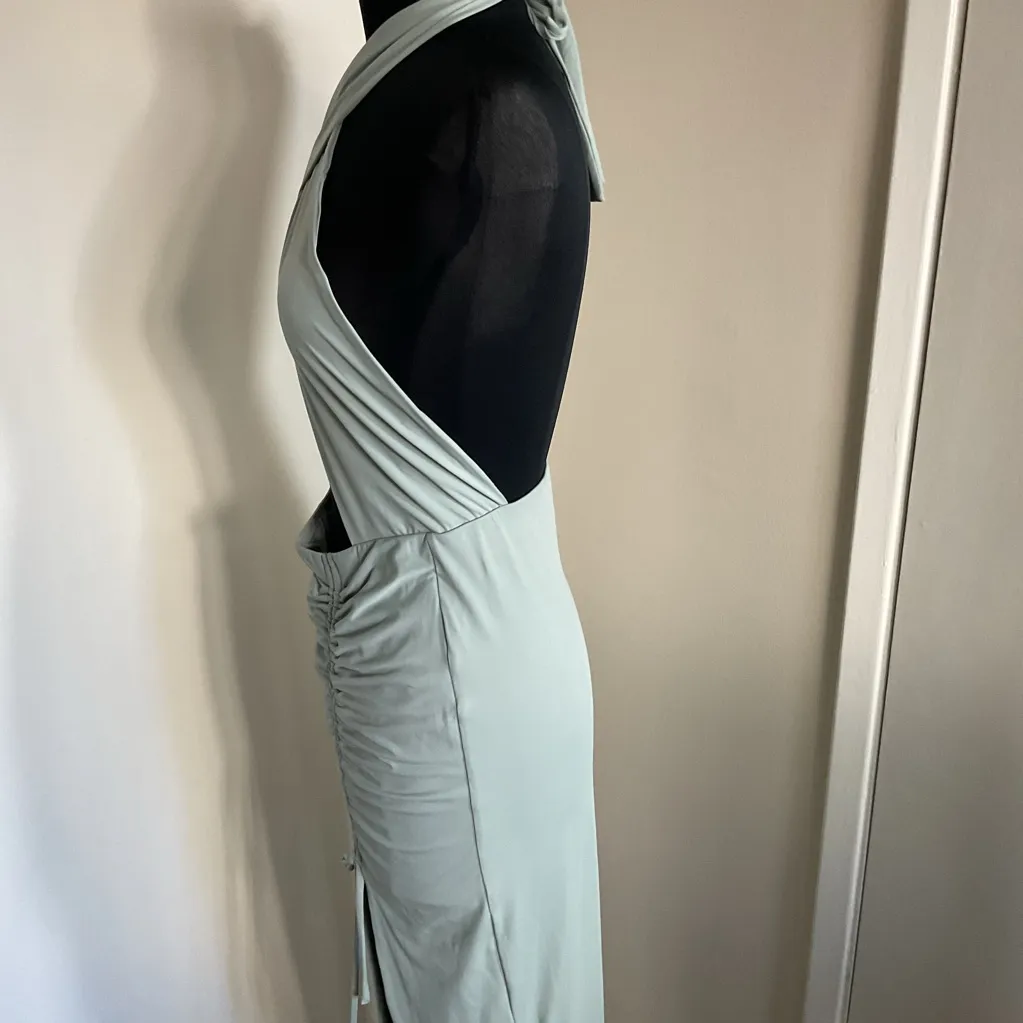 31. Babyboo Cross Over Halter Cut-Out Dress in Sage Green Maxi Dress Size L - Image 9