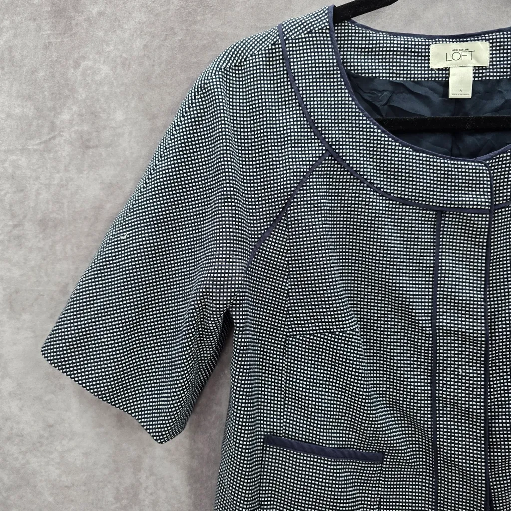 Ann Taylor Blue Cotton‎ Polka Dot Crop Short Preppy Jacket Coat Top S Small 6 - Image 5