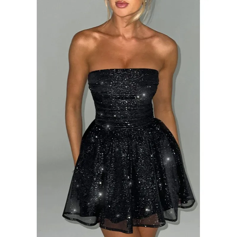 NWT BABYBOO Katrina Strapless Mini Dress Black Sparkle Shimmer Medium - Image 4