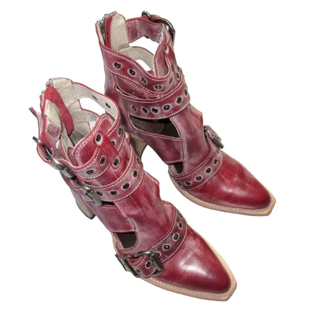 NEW Freebird by Steven Malena Joplin in Red Leather Ankle Buckle Heel Boot 10 - Image 3