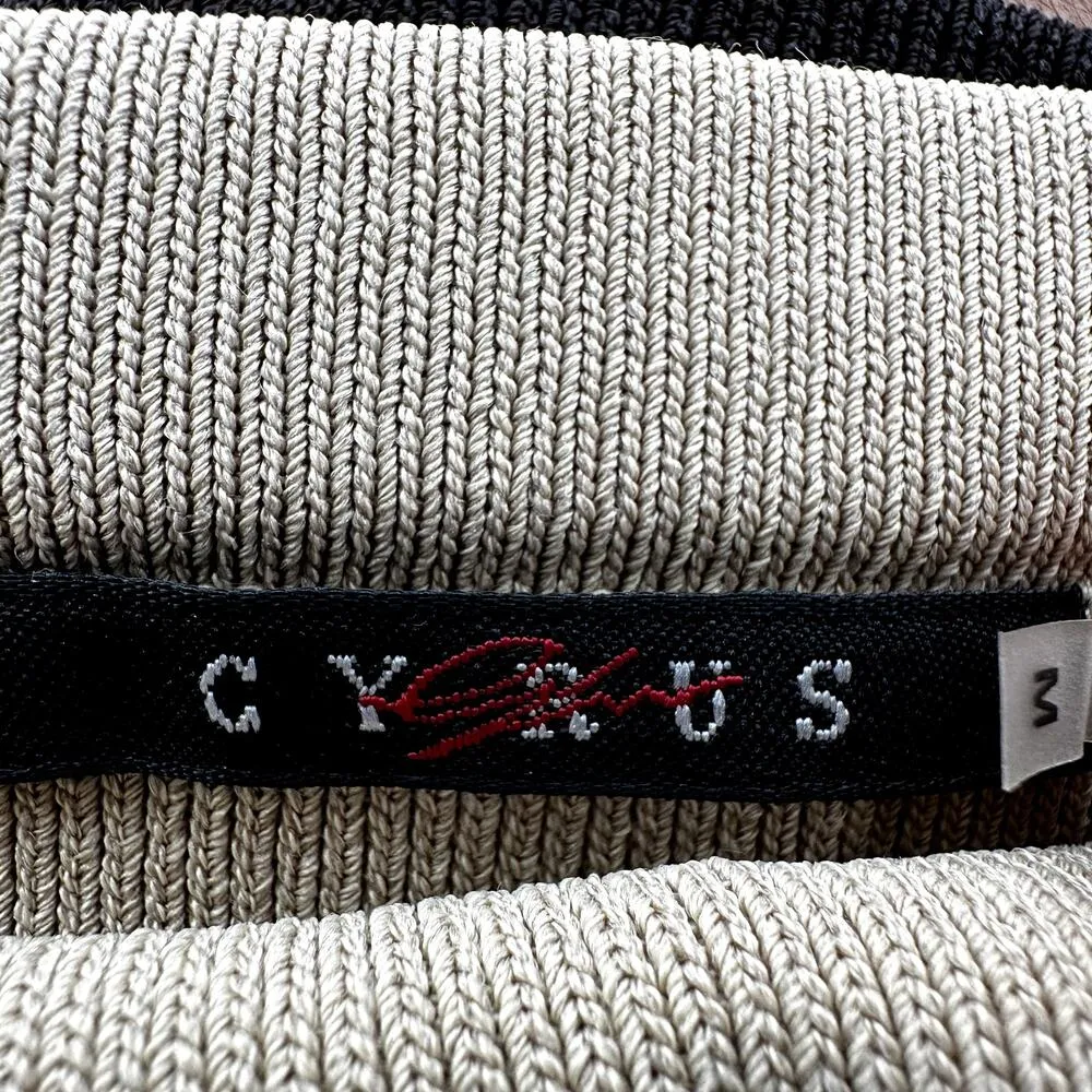 Cyrus  Knit Halter Top Colorblock V-Neck Adjustable Stretch Tan White Medium - Image 2