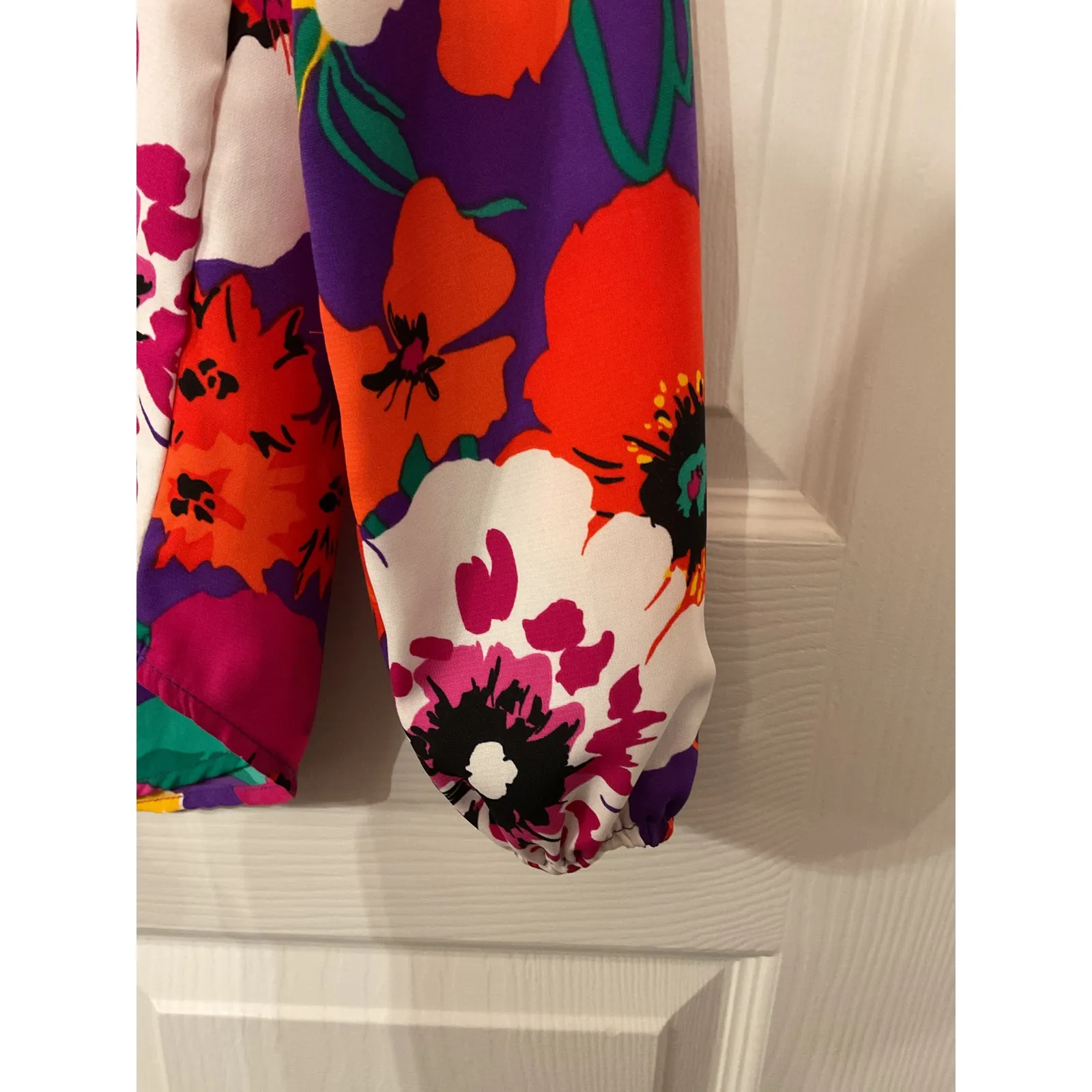 Bucket List Colorful Collared Long Sleeve Floral Button Down Blouse, S - Image 8