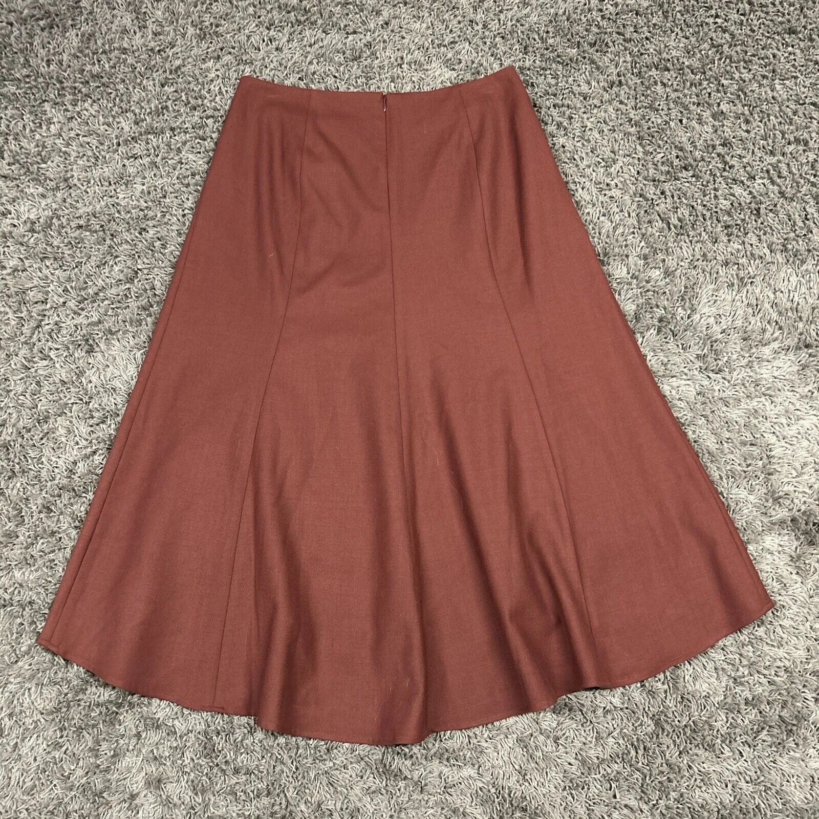 MM Lafleur Melrose 1.0 Skirt Womens 10 Sharkskin Rust Wool Blend Midi Lined New Red - Image 7