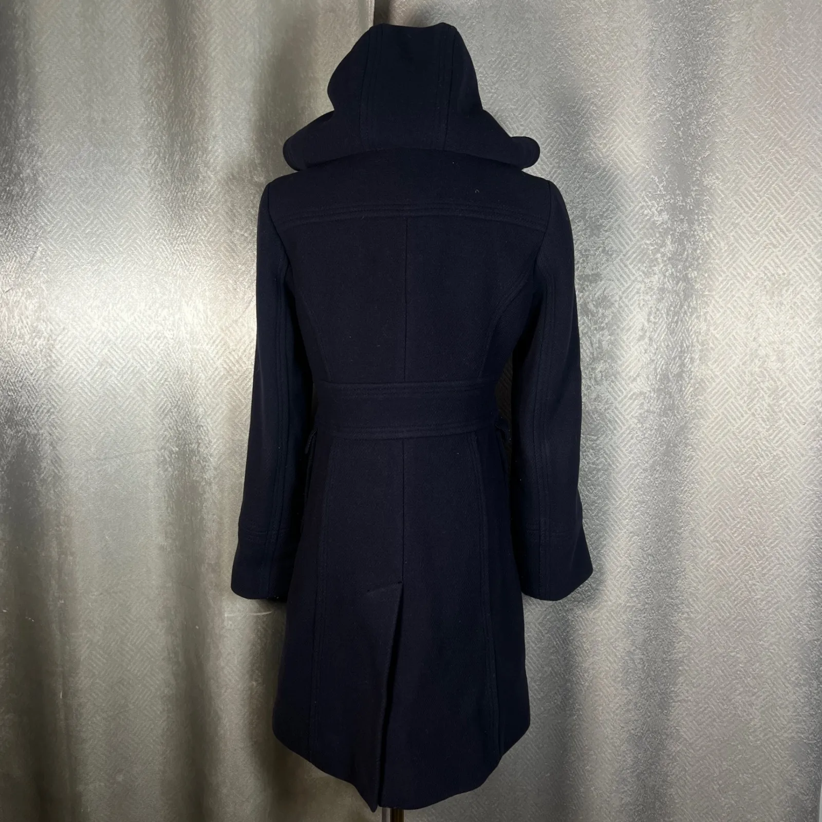 J Crew Navy Wool Blend Hooded Duffle Coat Toggle Buttons Size 4 - Image 5