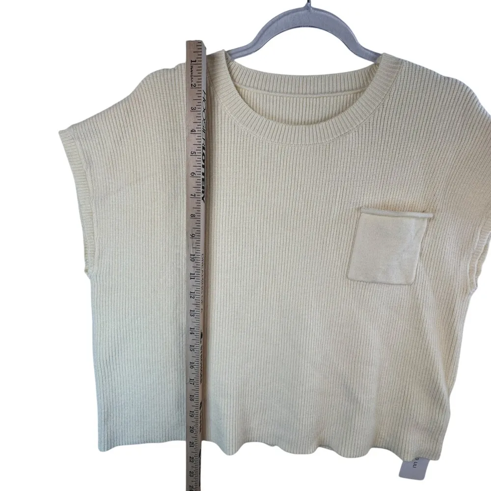 Sleeveless Knit Sweater Vest Top Pocket Casual Layering Cream Butter Yellow Sz L Size L - Image 8