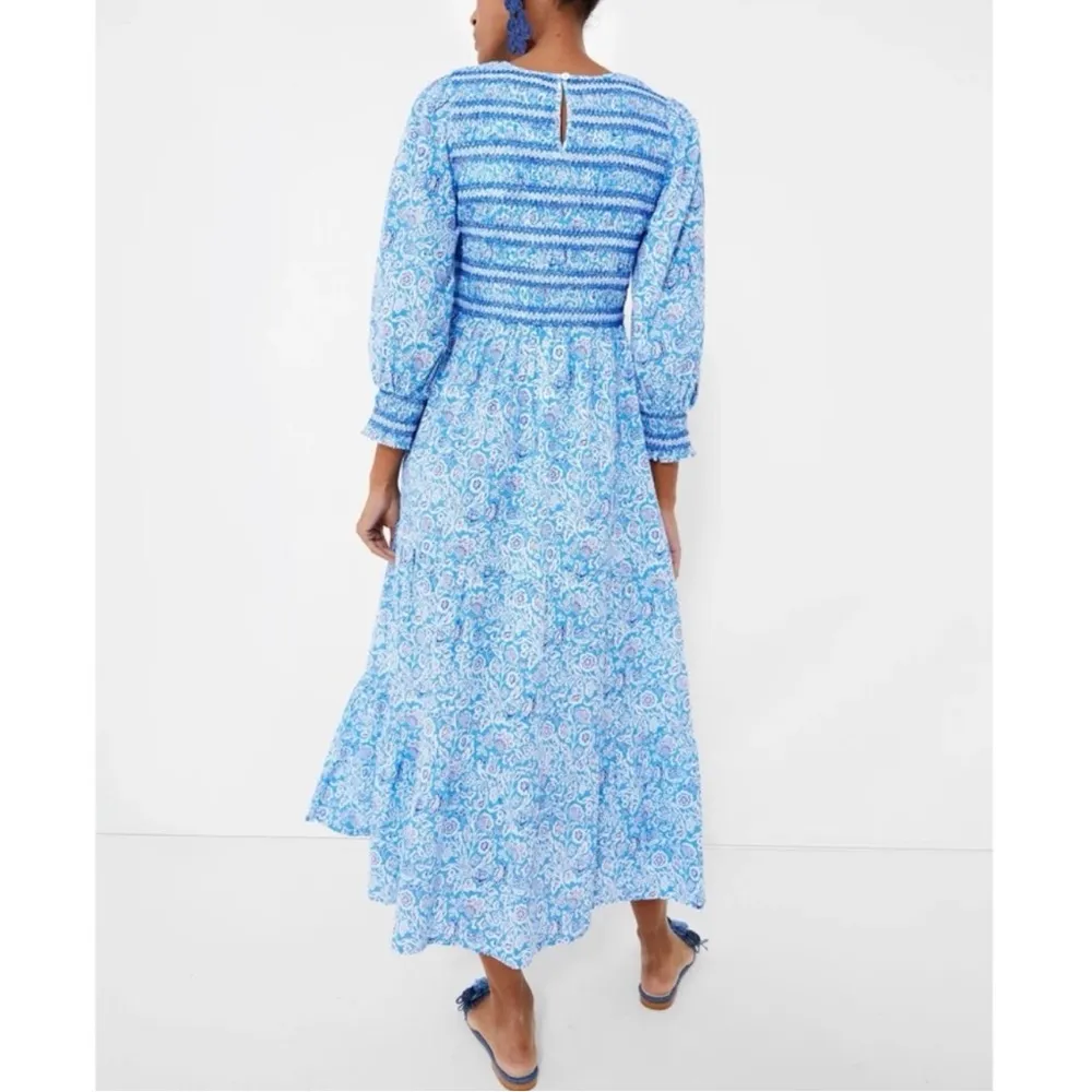 Pink City Prints Ornate Sky Isabel Midi Dress Floral Long Sleeve Smocked - Image 15