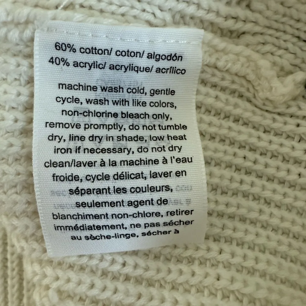 Tommy Hilfiger Cream Cable-Knit Red Navy Blue Colorblock Flag Logo Sweater Small - Image 10