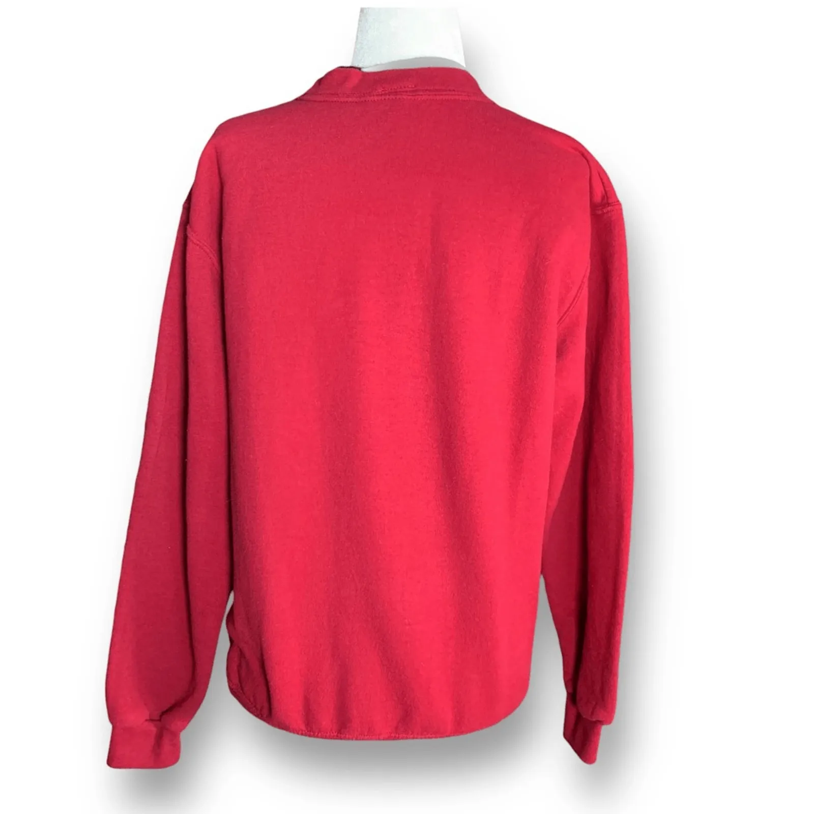 Vintage 90s Red Cat Sweatshirt Rhinestone Velvet Applique Crewneck Small Kitsch - Image 3