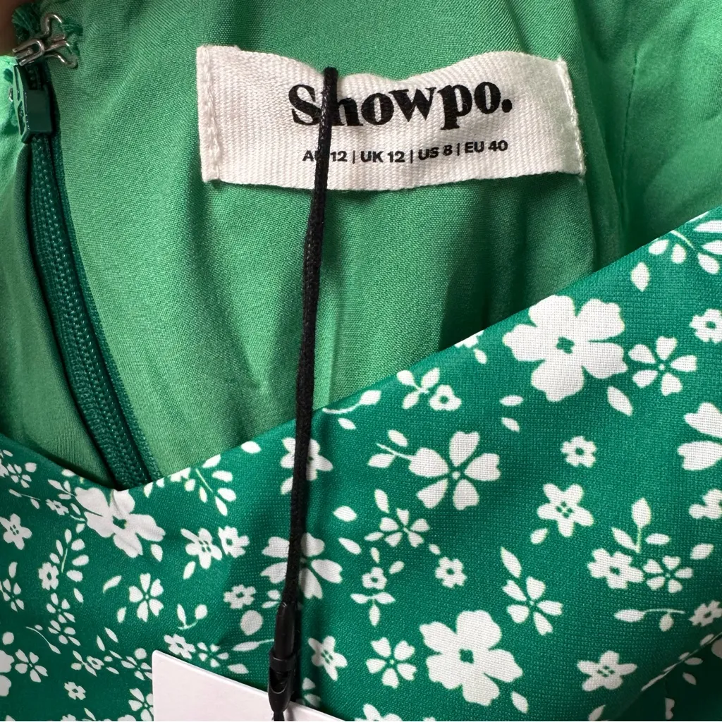 NEW Showpo Donissa Thigh Split Flutter Sleeve Dress Midi Floral Green 8 NWT - Image 8