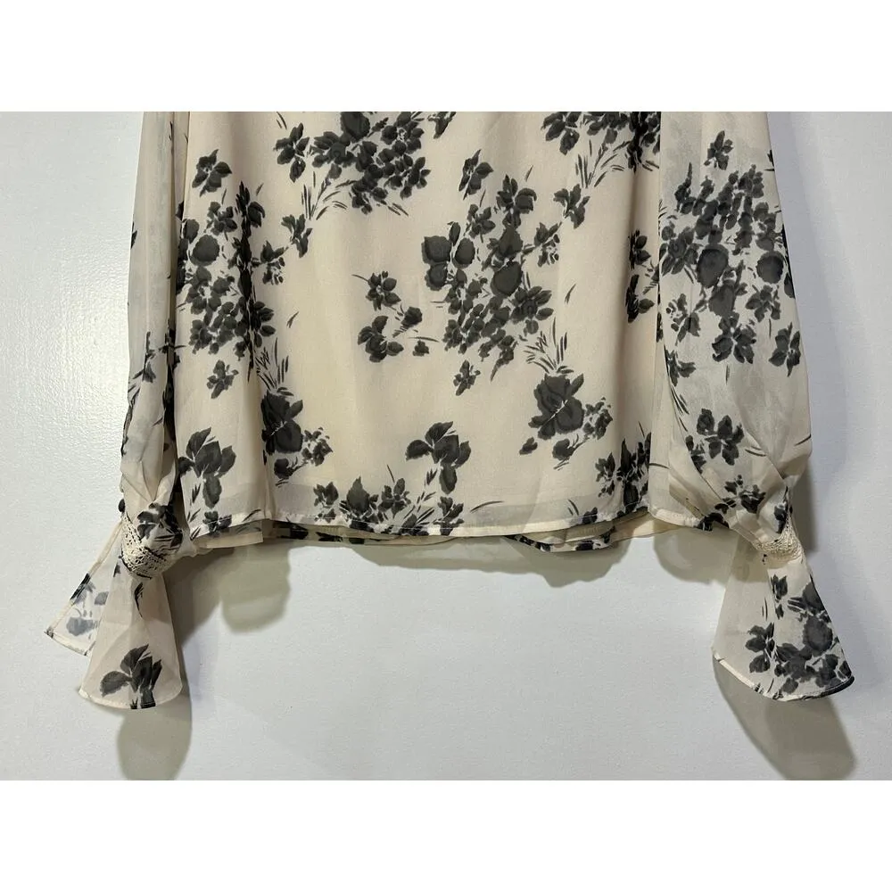Allison New York Jules Blouse Cream Black Size Large NWT Ruffles Cuffs Lace Trim - Image 14