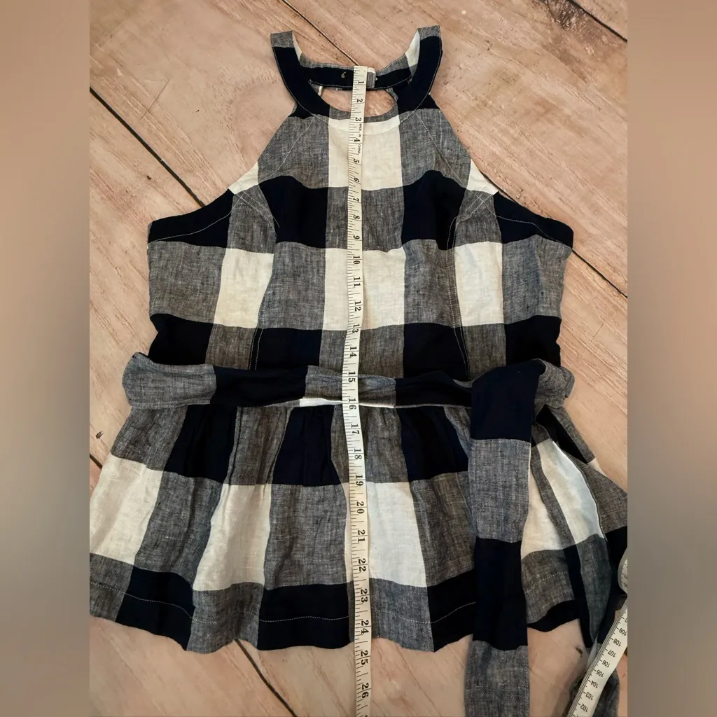NWT Crown & Ivy Blue White Plaid Peplum Tie Linen Sleeveless Blouse Top Sz 12 - Image 6
