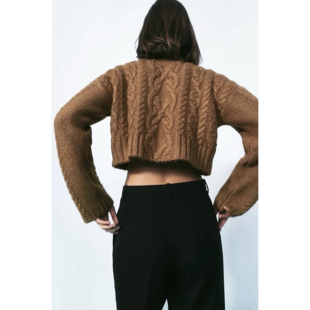 ZARA  Cable Knit Sweater Taupe Brown - Image 9