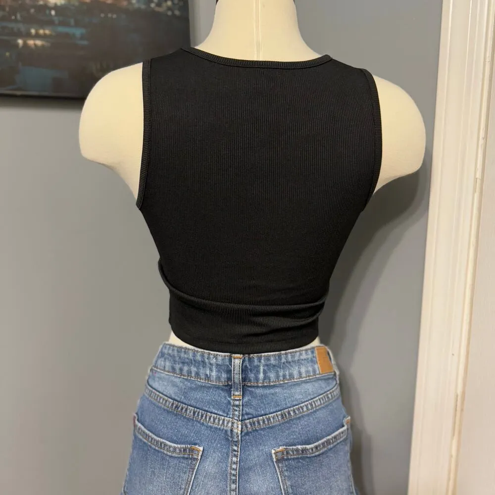 Shein Solid Ribbed Knit Tank Top, Black, S - Image 2