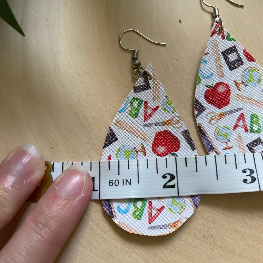 Teacher Themed Colorful Teardrop Dangle Earrings Teacher Appreciation Gift - Image 2