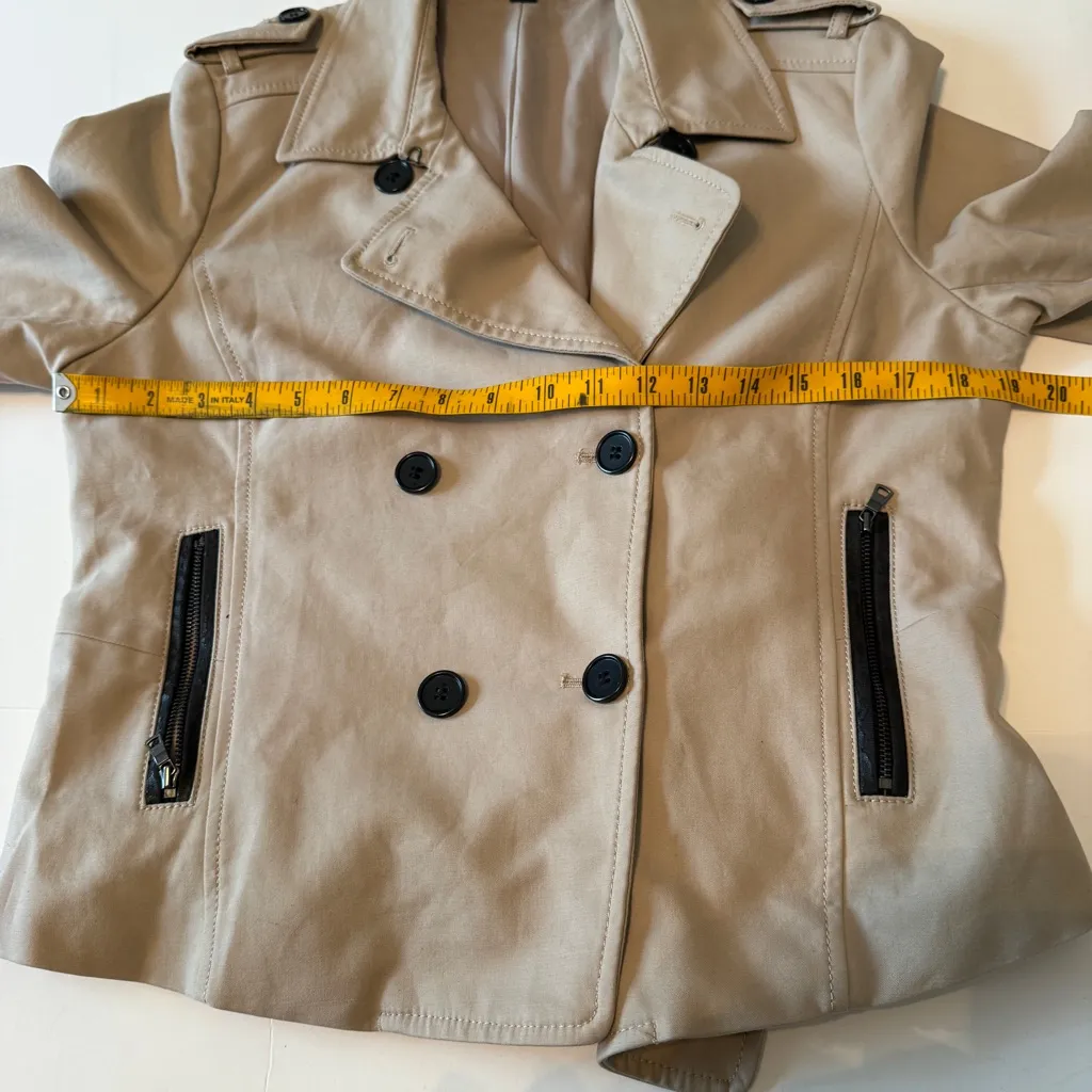 Ann Taylor Trench Coat Double-Breasted Tan Beige Brown Cropped Jacket Size 10 - Image 6