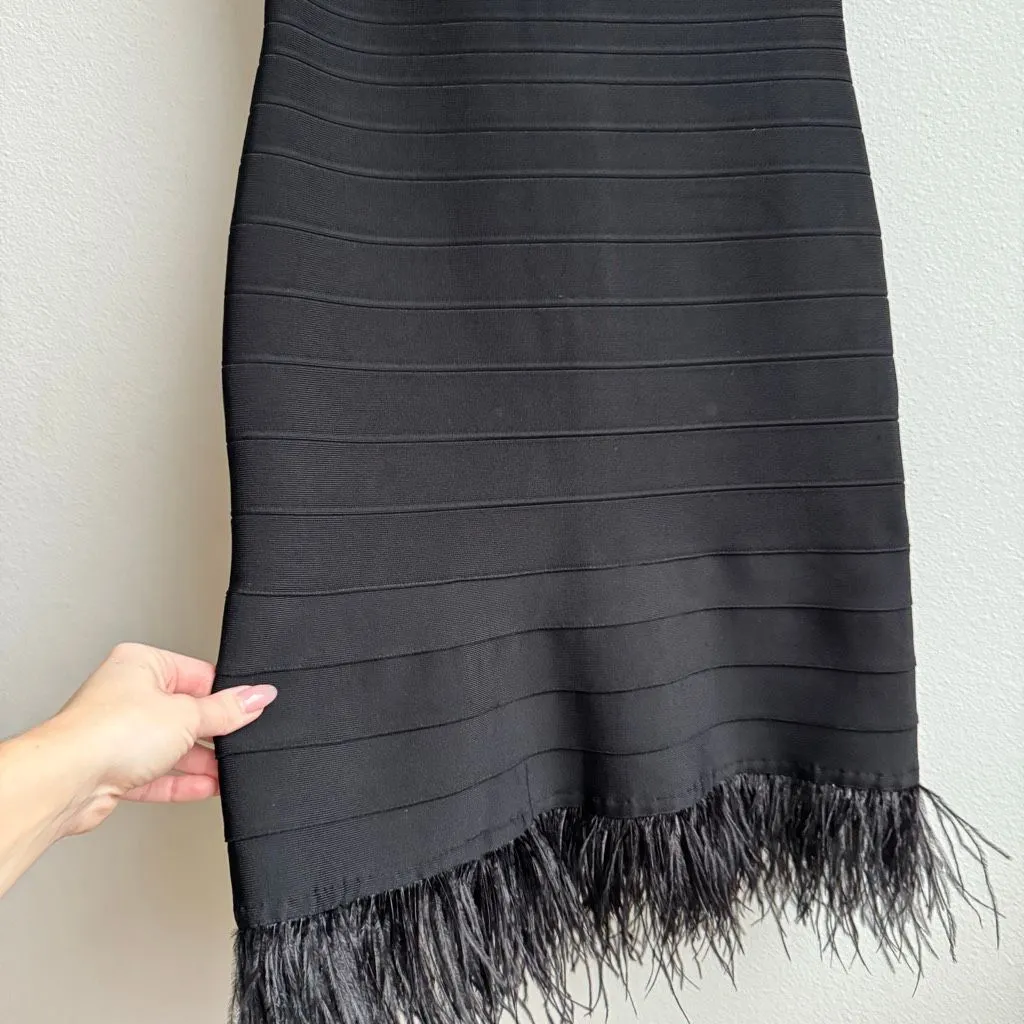 Elliatt Black Feather Bandage Off The Shoulder Party Women’s Dress Size Medium - Image 3