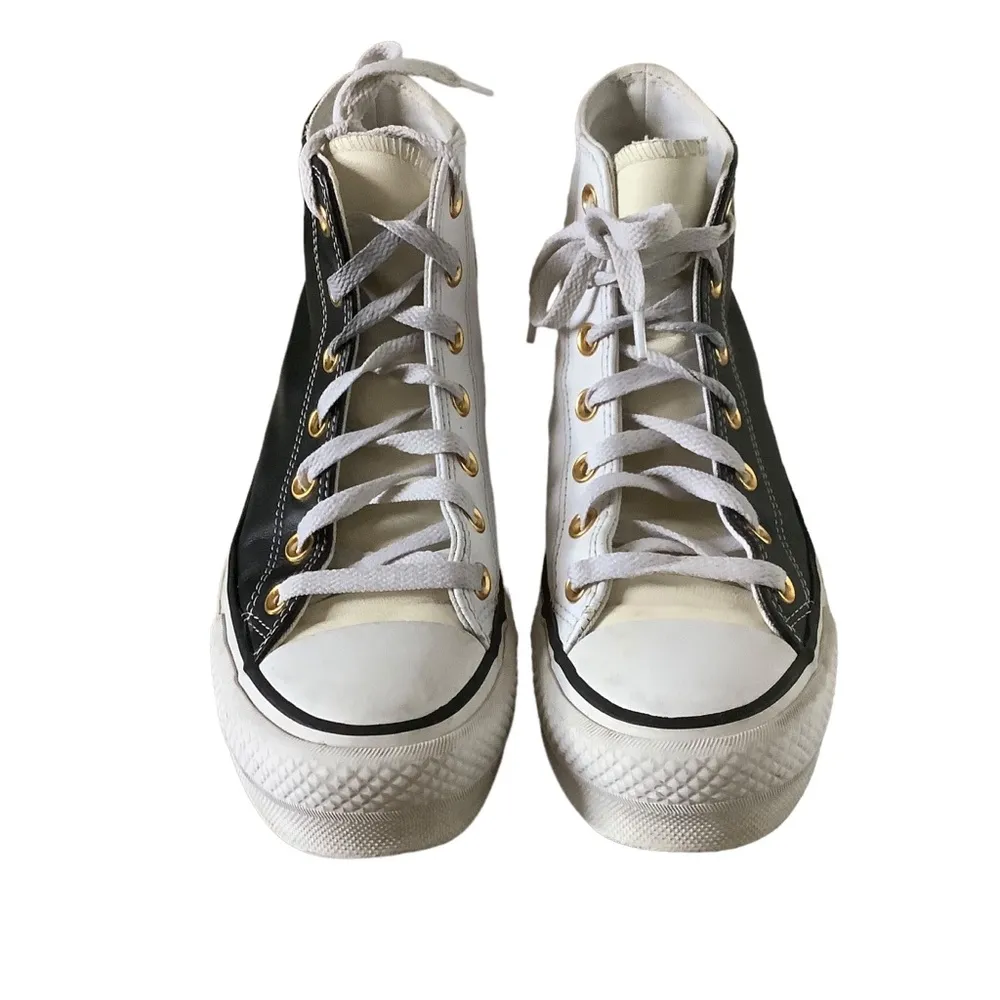 all star YOU platform leather black & white colorblock hi top sneakers - Image 2