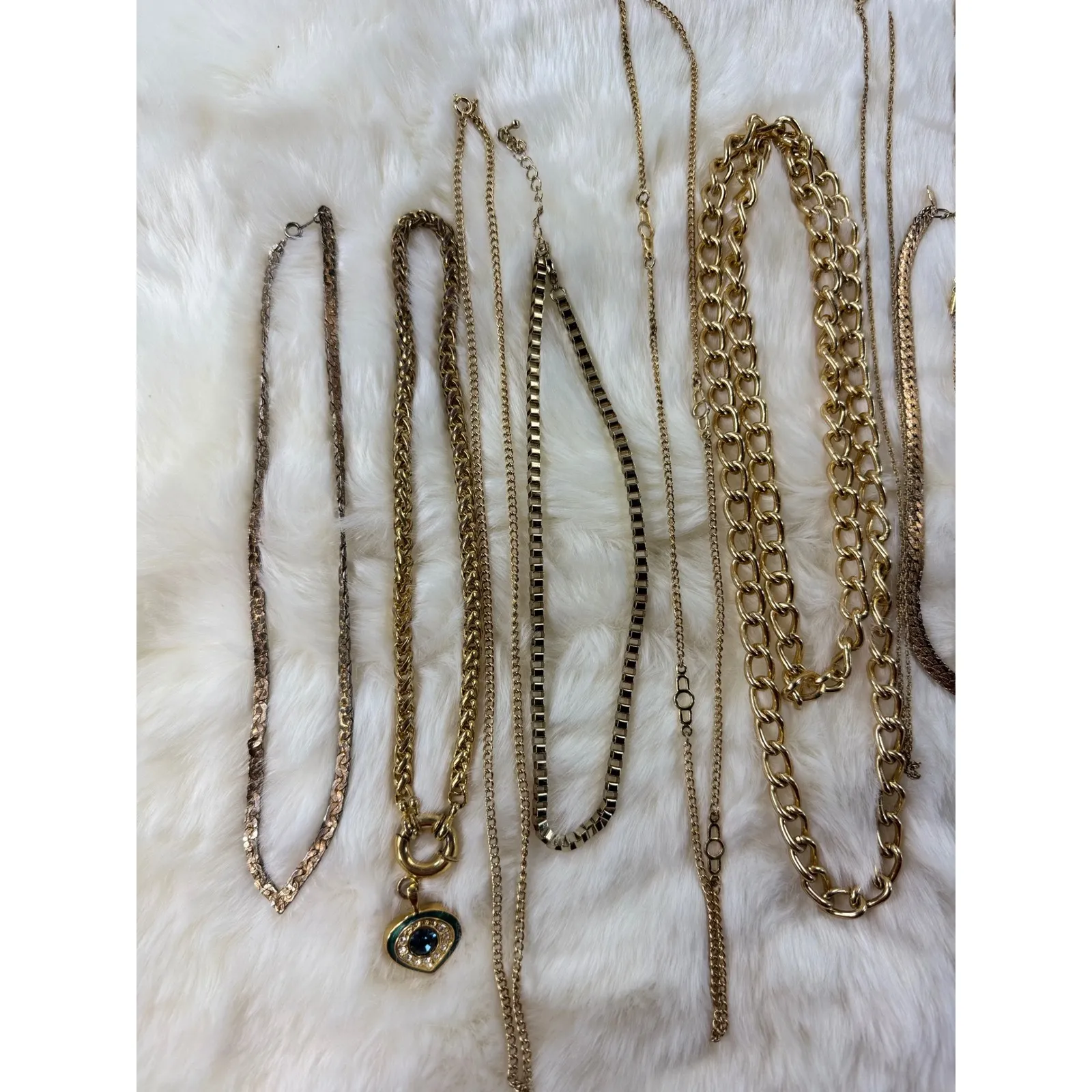 Gold Tone vtg Mixed Chain Necklace Set Women Layering Statement Jewelry Bundle - Image 2