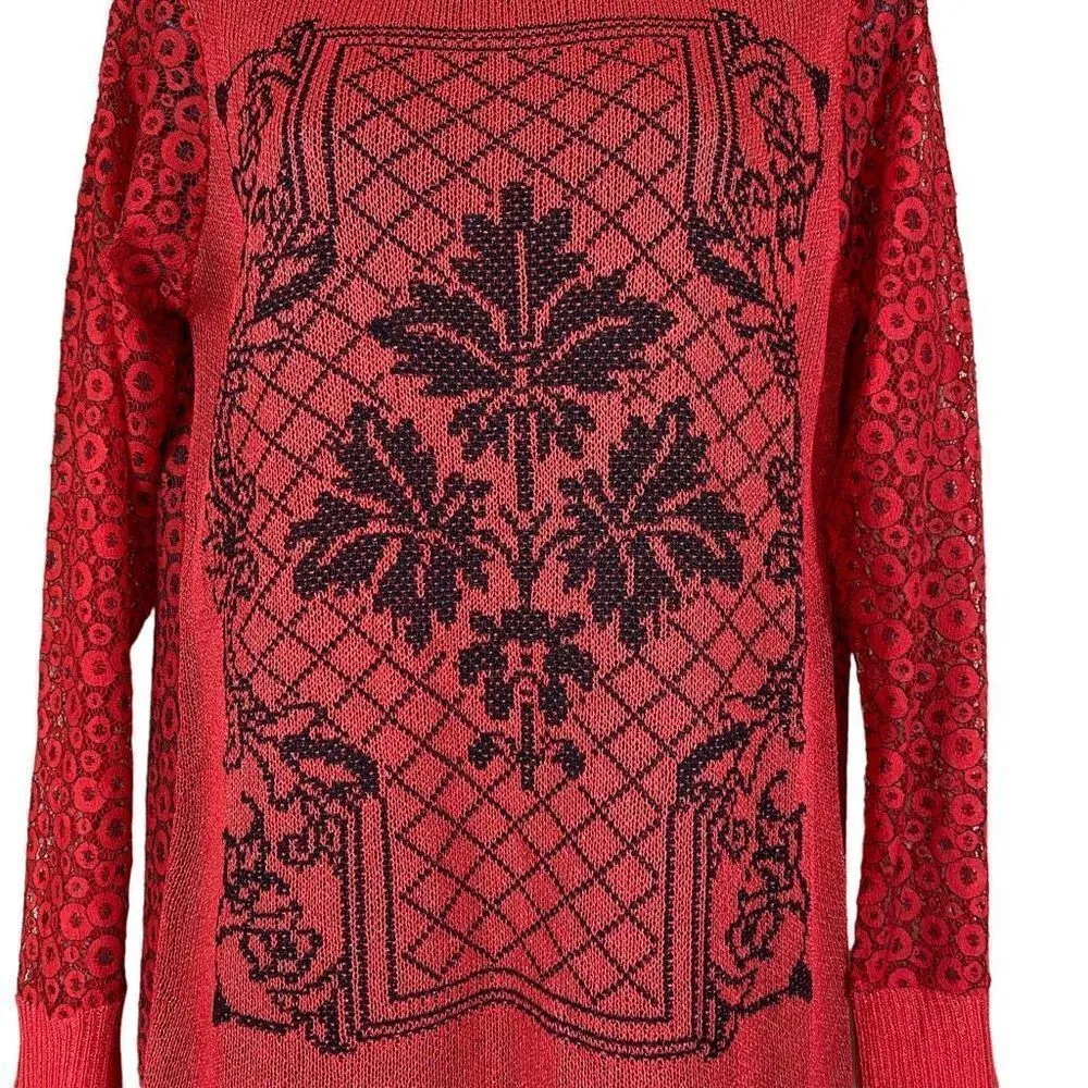 Women’s Long Sleeve Sheer Crewneck Blouse Red - Image 2