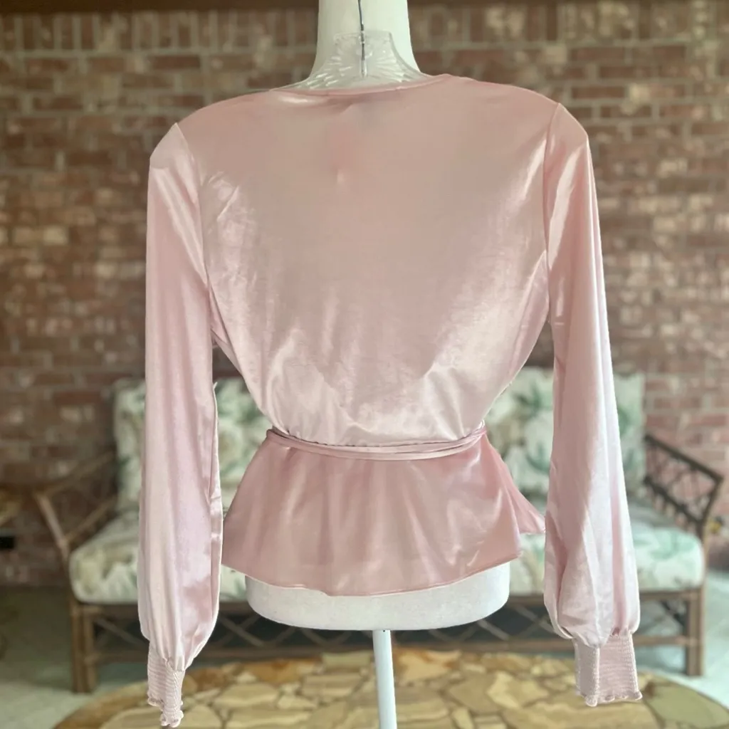 WHBM Top Velvet Peplum Pink Surplice V-neck Balloon Sleeve XS Cocktail Party Mod - Image 9