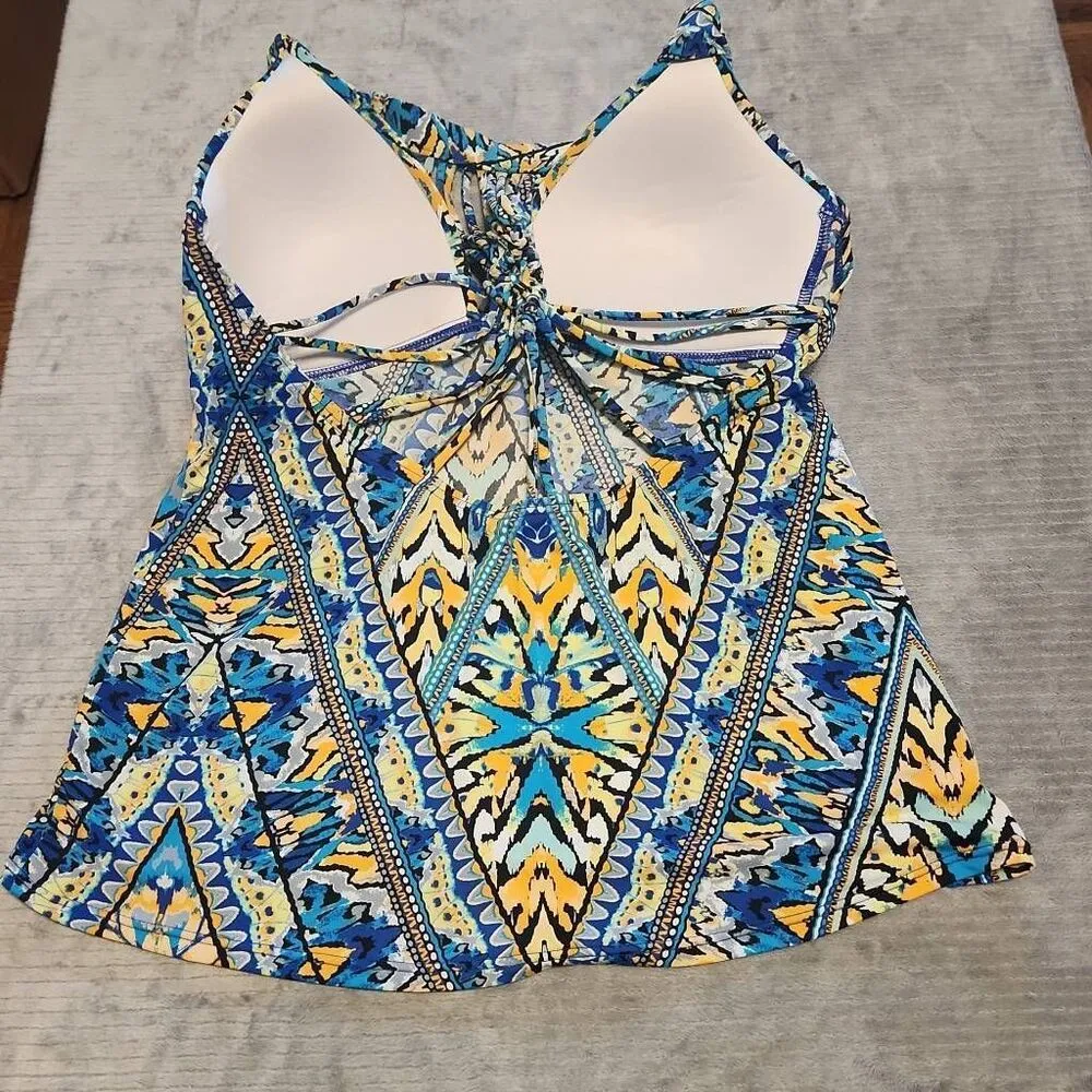 Bar III size L Geometric Tribal On The Monarchy Tankini Top Swimsuit - Image 2