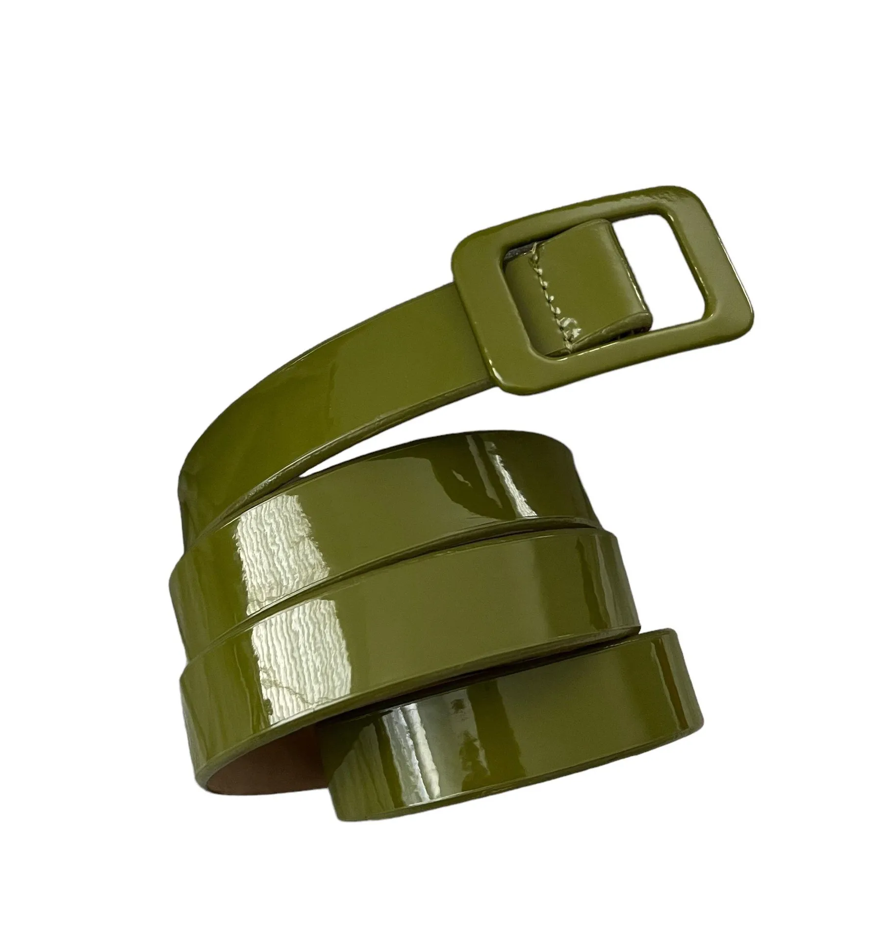  Crew Olive Green Patent Leather Belt, Sz M/L - Image 3