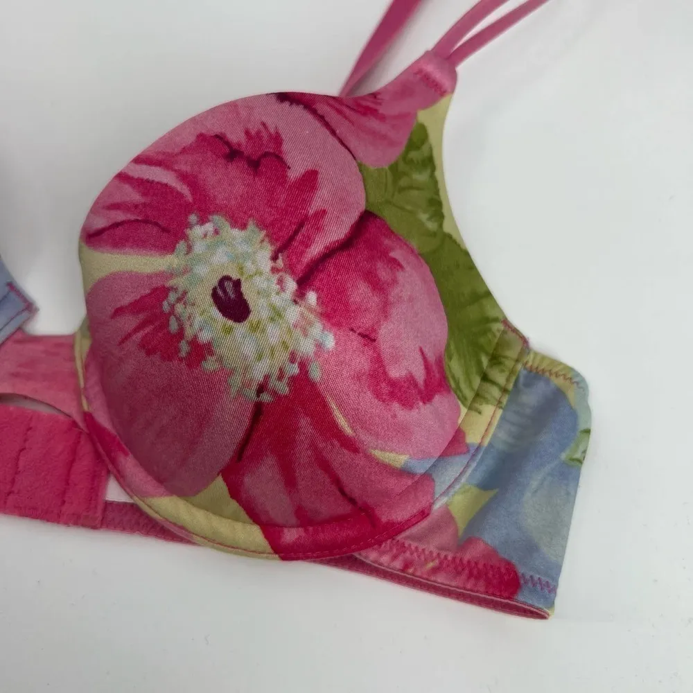 Victoria's secret pink floral flower underwire bra molded cups size 34B - Image 9