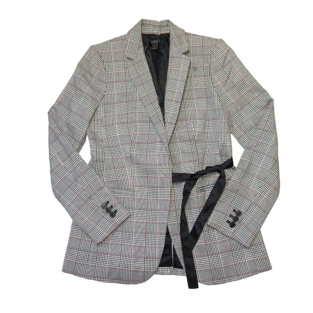 NWT J.Crew Tie-Front Blazer in Gray Red Lady Glen Plaid Jacket 0 - Image 2