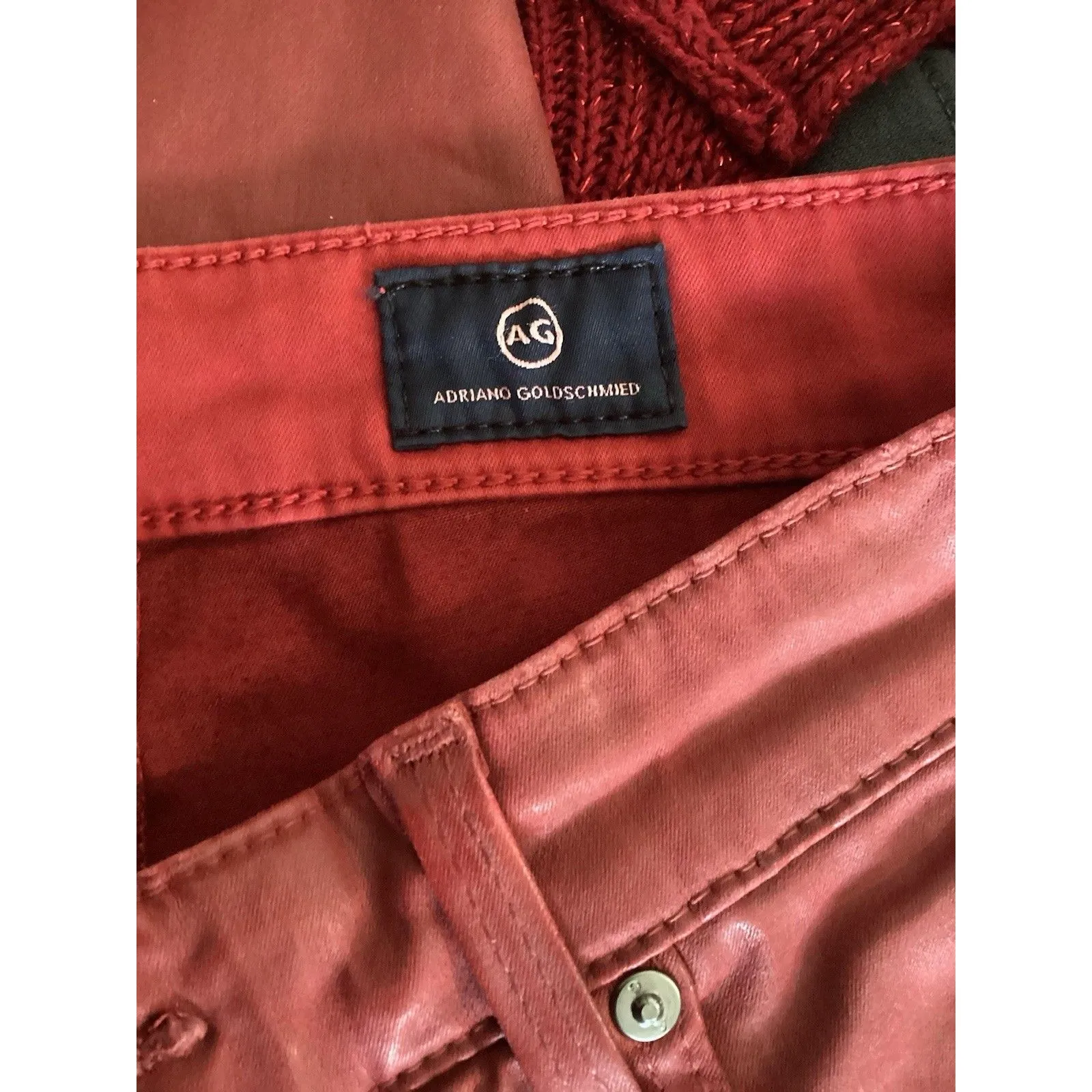 AG Adriano Goldschmied Jeans Womens Red Coated Farrah Skinny Ankle 27 - Image 6