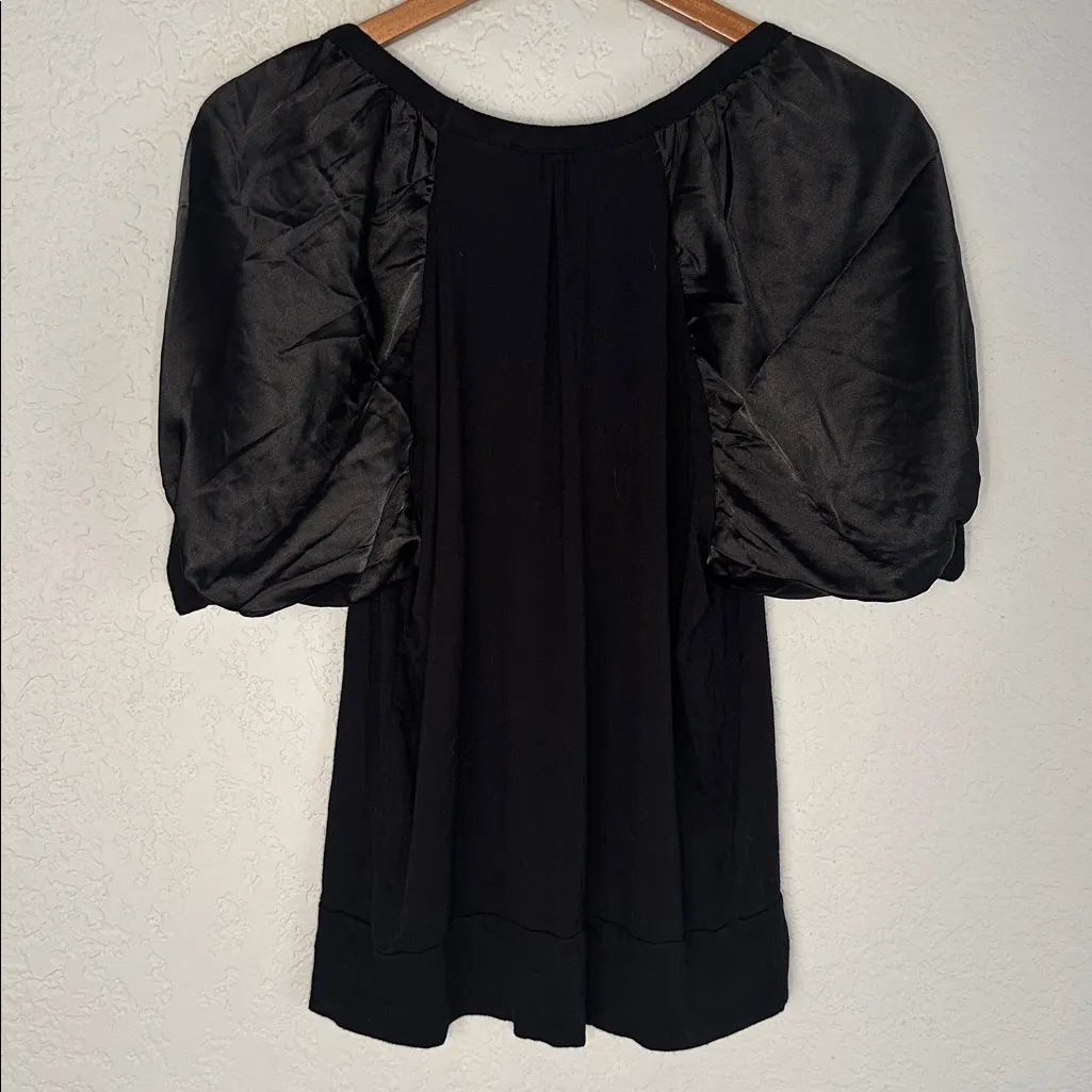 BCBGMaxAzria Black Satin Puff Sleeve Blouse Statement Puffy Sleeves Casual - Image 6