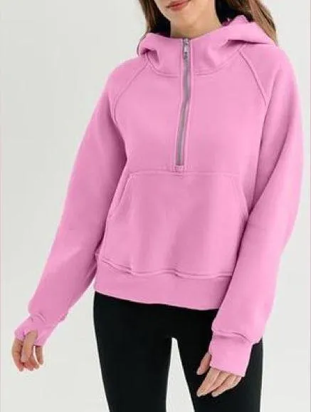 Automet Cropped Pullover Quarter Zip Hoodie Pink Size Medium - Image 1