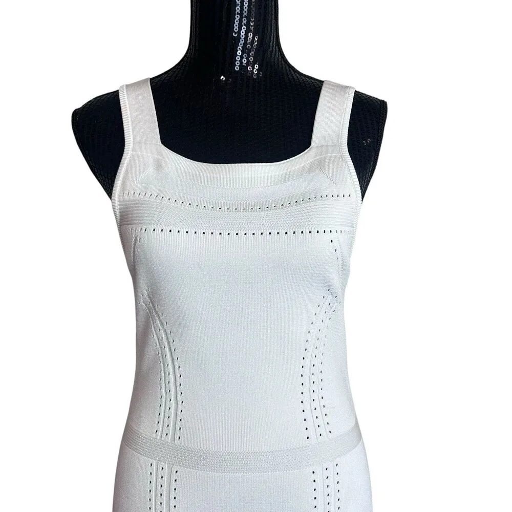 Cushnie et Ochs White Sleeveless Dress Size Large Fit & Flare Knit Midi Designer - Image 4