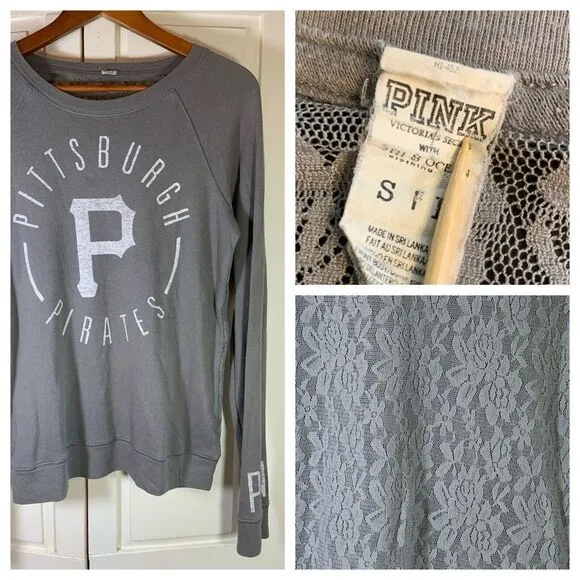 Victorias Secret MLB Pittsburgh Pirates T Shirt Lace Back PINK Small 5th & Ocean - Image 2