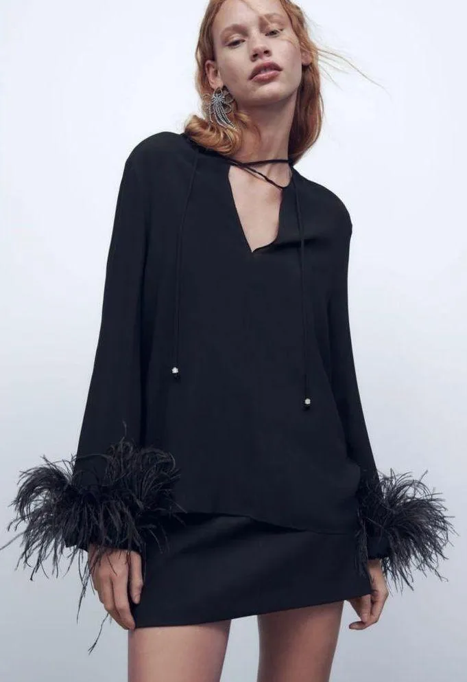 Zara feathered flowy blouse - Image 3