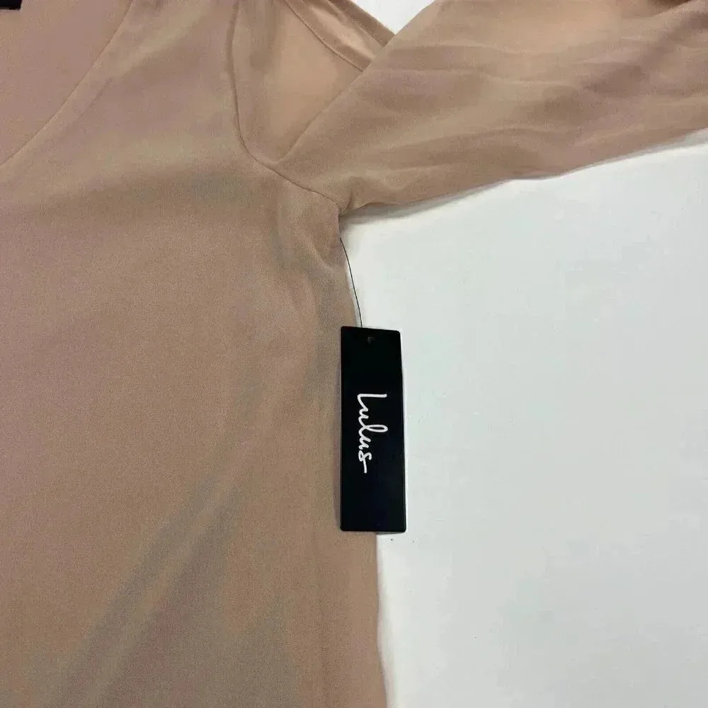 LuLu’s Size Medium Peach Long Sleeve Sheer split Sleeve mini dress Lined - Image 9