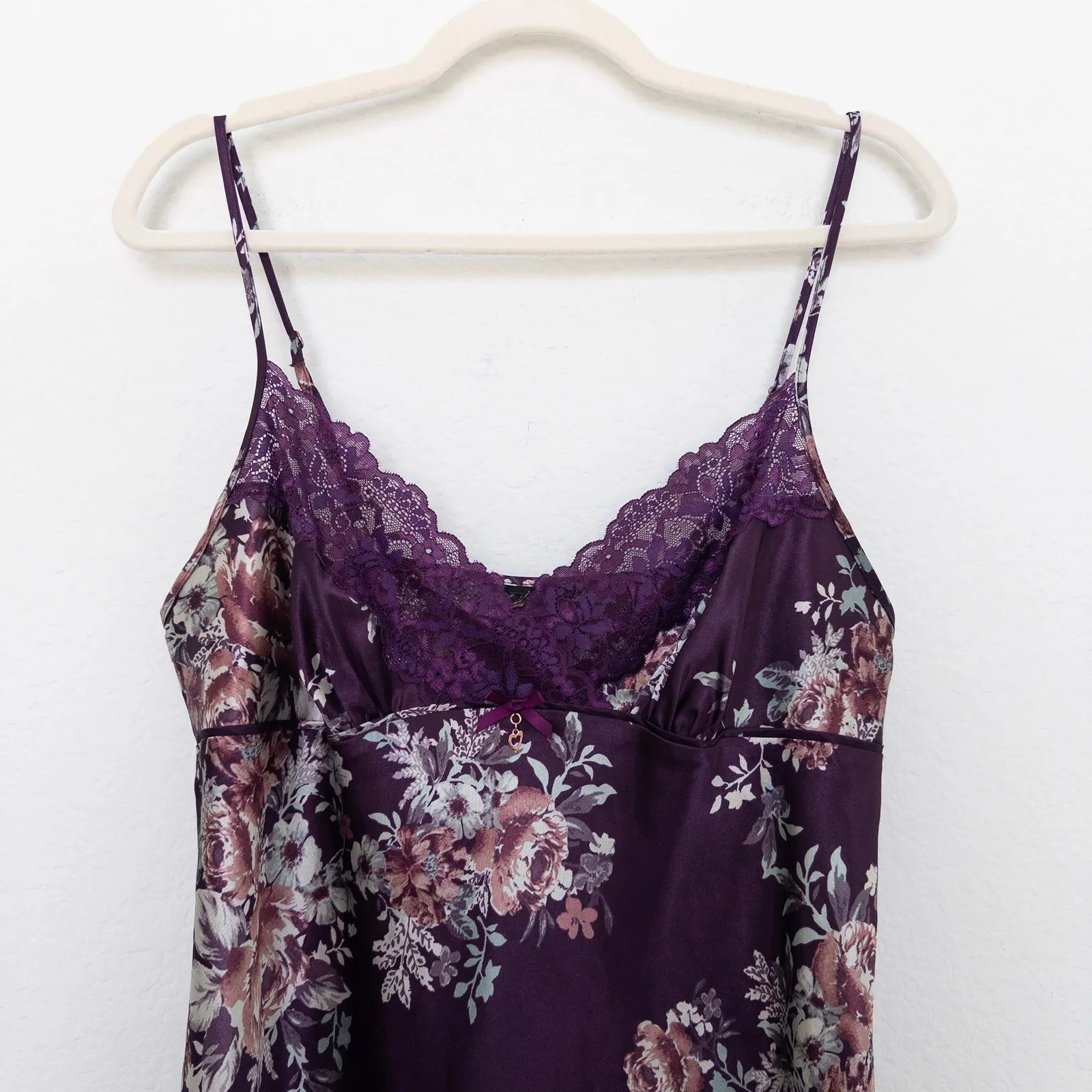 Y2K Womens Floral‎ Slip Dress Size M Purple Satin Lace Coquette Fairy Romantic Size M - Image 3